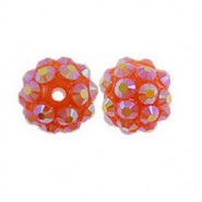 Resin rhinestone shamballa bead 10x12mm Light pale red